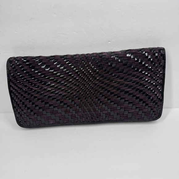 Cole Haan Genevieve Oversized Woven Clutch Dark Aubergine Suede & Patent Leather